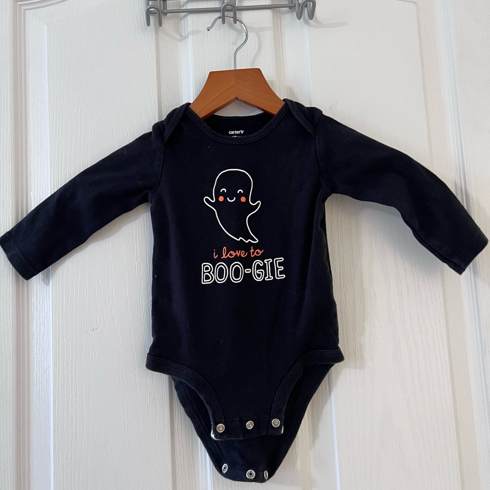 Carter's Black 'Boo-gie' Ghost Kids One Piece size 12 month. Snap closure